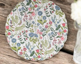 Liberty London Fabric Quilted Mug Rug, Scalloped Doily, Mini Placemat, Kitchen Decor