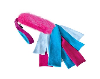 HAUU | Remorqueur court à l'élastique MIAUU® MINI pour chien / Rayures polaires / Fausse fourrure / Fuchsia