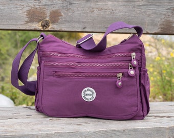 Bolsa mensageiro roxa, bolsa de residência de água, bolsa crossbody, bolsa, feminina, bolsa de fraldas, bolsa feminina feita à mão, bolsa mensageiro de livros, bolsa universitária