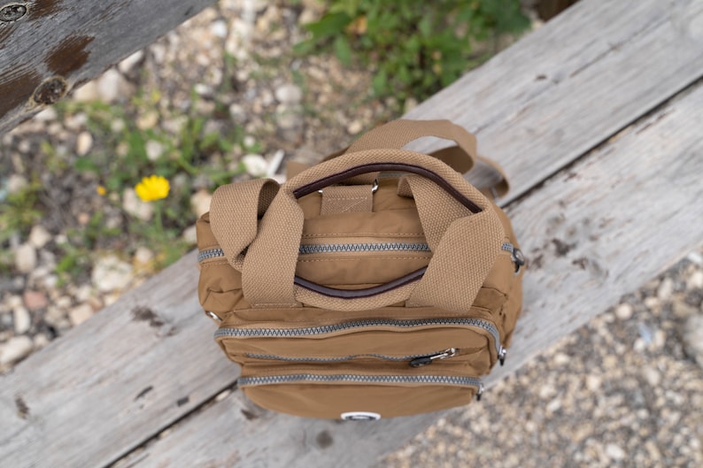 Brown Nylon Backpack, Laptop College Bag, Handmade in USA image 5