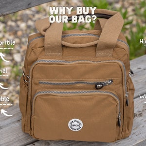 Brown Nylon Backpack, Laptop College Bag, Handmade in USA image 4