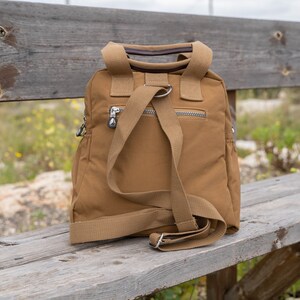 Brown Nylon Backpack, Laptop College Bag, Handmade in USA image 3