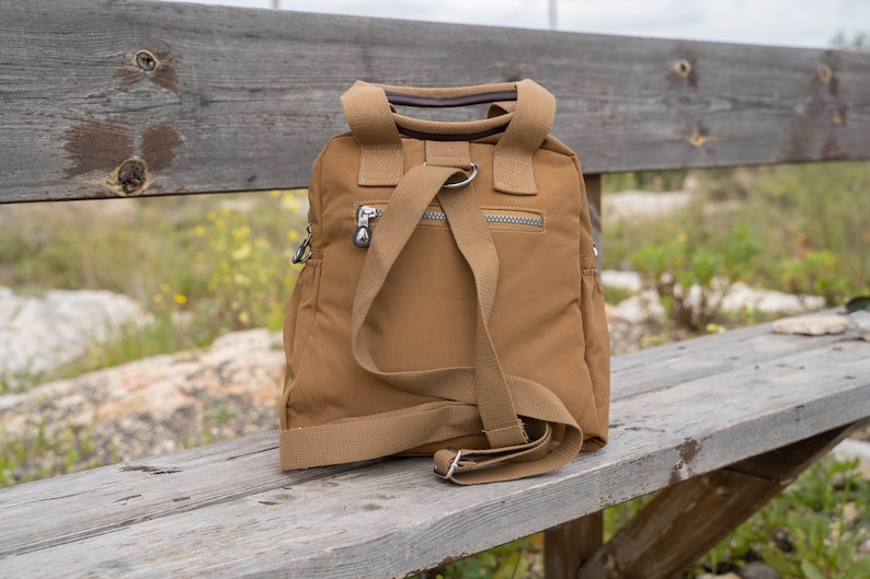 Brown Nylon Backpack, Laptop College Bag, Handmade in USA image 3
