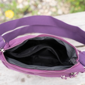 Purple Nylon Messenger Bag, Water Resistant Crossbody, Handmade image 7
