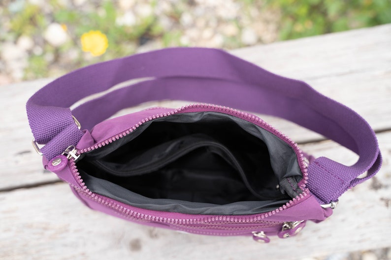 Purple Nylon Messenger Bag, Water Resistant Crossbody, Handmade image 7