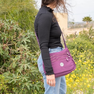 Purple Nylon Messenger Bag, Water Resistant Crossbody, Handmade image 9