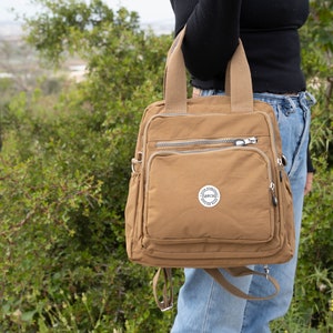 Brown Nylon Backpack, Laptop College Bag, Handmade in USA image 6