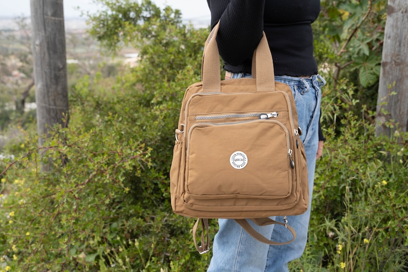Brown Nylon Backpack, Laptop College Bag, Handmade in USA image 6