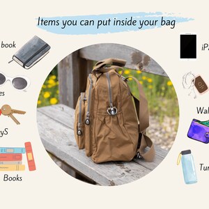 Brown Nylon Backpack, Laptop College Bag, Handmade in USA image 8