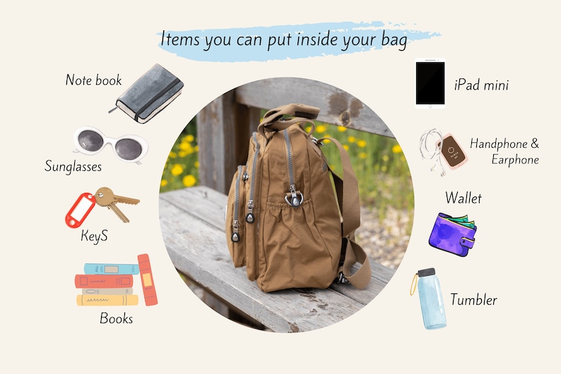 Brown Nylon Backpack, Laptop College Bag, Handmade in USA image 8