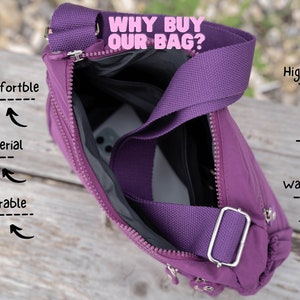 Purple Nylon Messenger Bag, Water Resistant Crossbody, Handmade image 5
