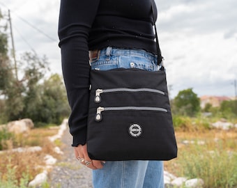 Water-Resistant Nylon Crossbody Bag, Handmade Zipper Purse