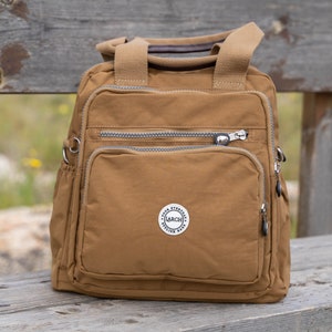 Brown Nylon Backpack, Laptop College Bag, Handmade in USA image 2