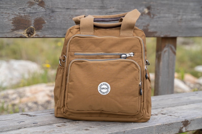 Brown Nylon Backpack, Laptop College Bag, Handmade in USA image 2