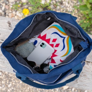 Blaue wasserabweisende Nylon-Umhängetasche, Multi-Pocket-Tasche für Frauen, Einkaufstasche, leichte Einkaufstasche, Windeltasche, Handtasche für Frauen. Bild 6