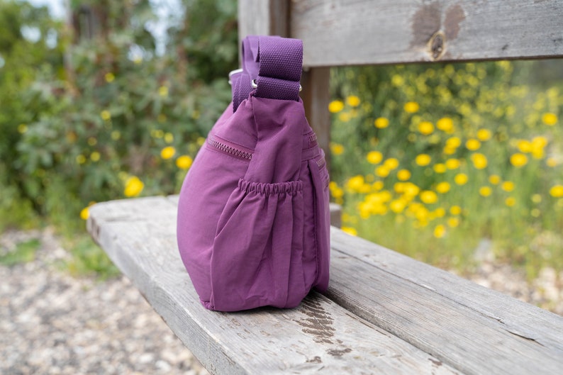 Purple Nylon Messenger Bag, Water Resistant Crossbody, Handmade image 4