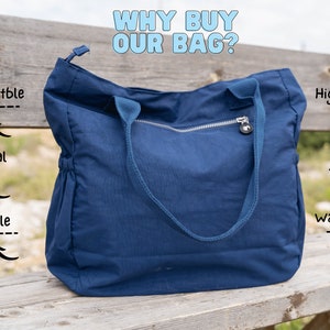 Blaue wasserabweisende Nylon-Umhängetasche, Multi-Pocket-Tasche für Frauen, Einkaufstasche, leichte Einkaufstasche, Windeltasche, Handtasche für Frauen. Bild 4