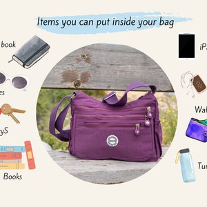 Purple Nylon Messenger Bag, Water Resistant Crossbody, Handmade image 6