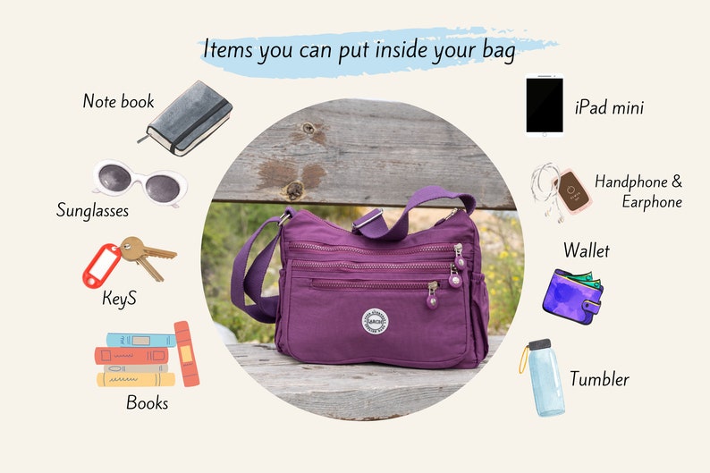 Purple Nylon Messenger Bag, Water Resistant Crossbody, Handmade image 6