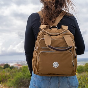 Brown Nylon Backpack, Laptop College Bag, Handmade in USA image 7