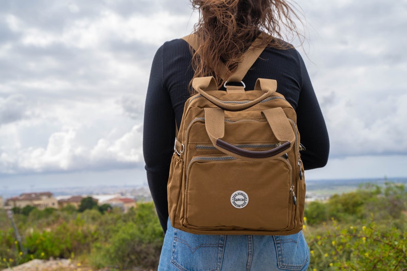 Brown Nylon Backpack, Laptop College Bag, Handmade in USA image 7