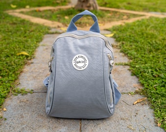 Women Backpack, Gray Backpack, Handmade 12" Backpack, Travel Backpack, Back to School Backpack, Women Zipper Backpack, Water Resistant Bag