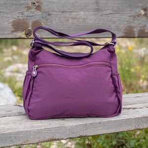 Purple Nylon Messenger Bag, Water Resistant Crossbody, Handmade image 3