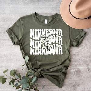 Gestapeltes Minnesota-Shirt, Leopard-Minnesota-T-Shirt, Minnesota-Shirt, Minnesota-Zustands-Shirt, Minnesota-Hemden, Leopardkarte, Retro-Minnesota