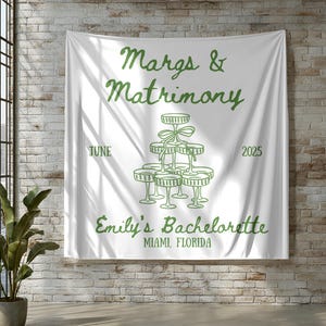Margs and Matrimony Bachelorette Banner Custom Bachelorette Backdrop Margarita Bach Party Decor Final Fiesta Bachelorette Party Tapestry
