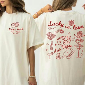Camiseta de despedida de soltera de Las Vegas, camiseta personalizada con la frase "Novia afortunada enamorada", camisetas de viaje para chicas afortunadas, camisetas con temática de casino, regalo de boda en Las Vegas