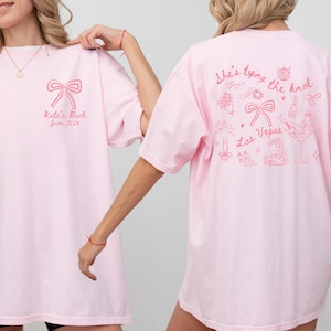 Custom Coquette Bow Bachelorette Shirts Shes Tying The Knot Bachelorette Party Tshirts Bridal Party Matching Shirts Pink Bow Bachelorette