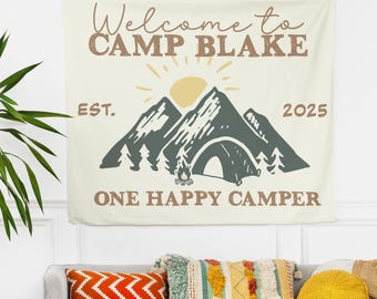 One Happy Camper Tapestry | Custom Camping Birthday Backdrop