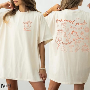 Camiseta personalizada de cumpleaños con un dulce melocotón, camiseta de primer cumpleaños con temática de melocotón para mamá, atuendo de cumpleaños familiar a juego, camiseta personalizada para fiesta