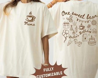 En söt böna första födelsedagströja kaffetema 1-årsdag familjematchande tröjor anpassad caféfödelsedagsfestoutfit