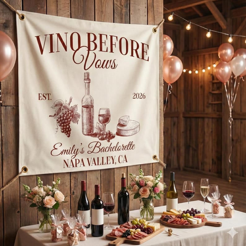 Vino Before Vows Banner Custom Wine Bachelorette Sign Napa Valley Decor ...