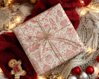 Vintage Christmas Toile Wrapping Paper Holiday Wrap Roll Classic Christmas Gift Wrap Paper Elegant Xmas Wrapping Paper Christmas Wrap