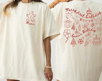 Christmas First Birthday Shirt Matching Family Holiday Outfit Custom Merry 1st Birthday T-Shirt Gingerbread Christmas Party Tee
