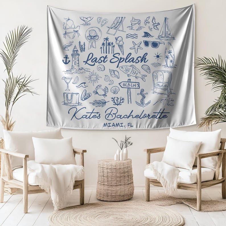 Custom Beach Bachelorette Banner Last Splash Bach Party Tapestry ...