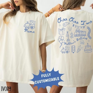 Camiseta de segundo cumpleaños Choo Choo, camiseta personalizada con temática de tren para el segundo cumpleaños de mamá y papá, atuendo familiar a juego, camiseta personalizada para fiesta