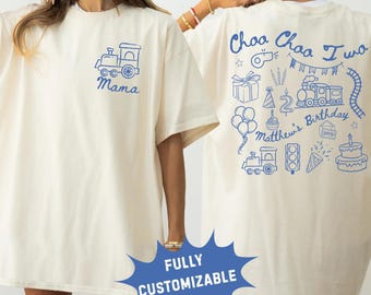 Camiseta de cumpleaños Choo Choo Two, camiseta personalizada con temática de tren para el segundo cumpleaños de mamá y papá, conjunto familiar a juego, camiseta de fiesta personalizada.