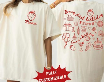 Beere Erster Geburtstag Familie Passendes Shirt Erdbeere 1. Geburtstag Outfit Erdbeer Themed Geburtstagsfeier T-Shirts Mama Dada Strawberry Shirts