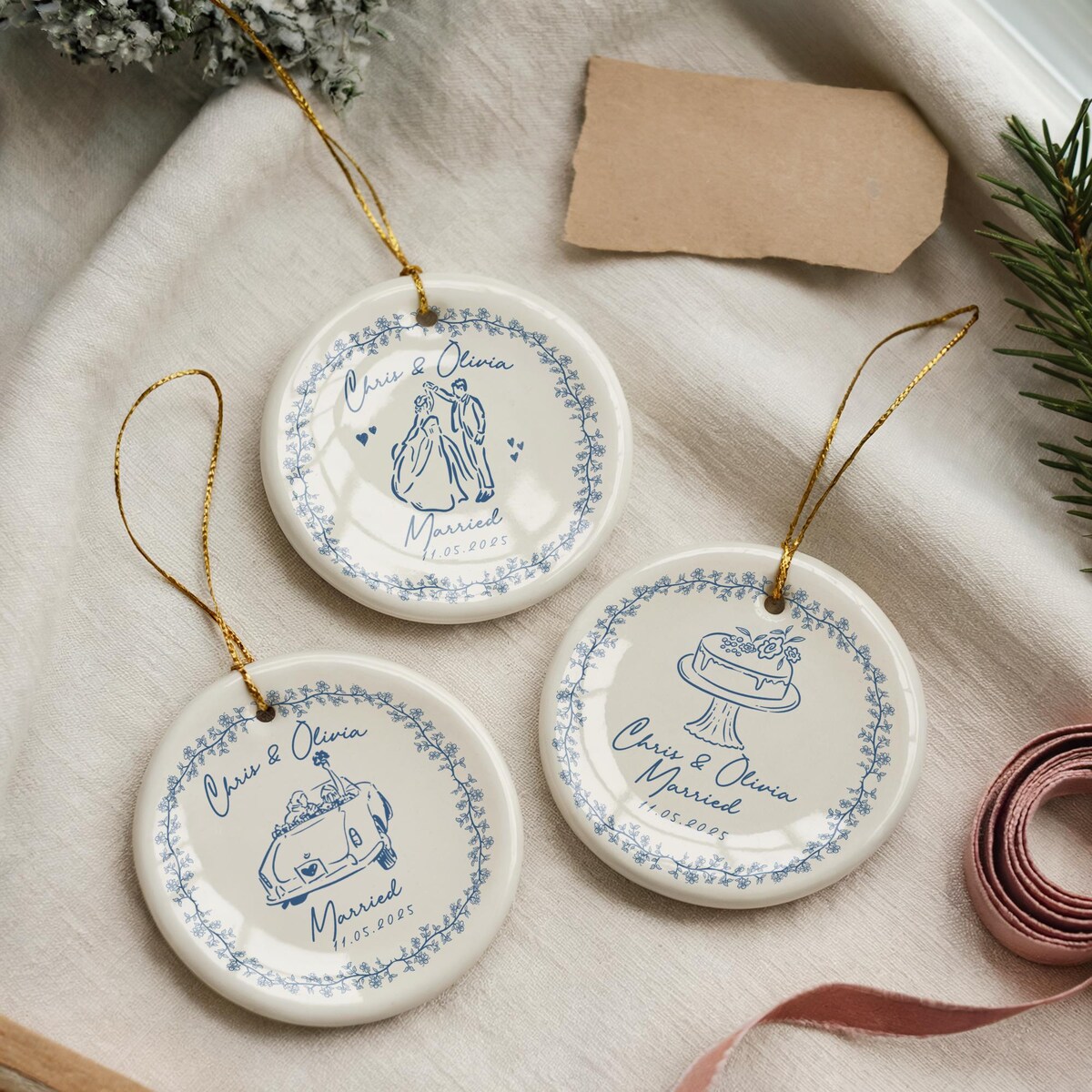 Personalized Just Married Christmas Ornament Custom Married Couple Gift Chinoiserie Ceramic Ornament First Christmas Married Keepsake Gift - Etsy