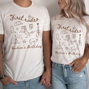 My First Rodeo Birthday Family Matching Shirt Customized 1st Birthday T-Shirt Western 1st Birthday Outfit Country Birthday Party Tees