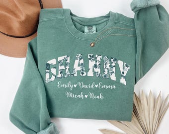 Custom Granny Sweatshirt Floral Name Grandma Shirt with Grandkids Names Personalized Mothers Day Gift for Granny Nana Gigi Christmas Granny