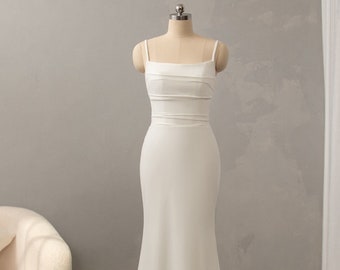 Square neck Crepe wedding Dress