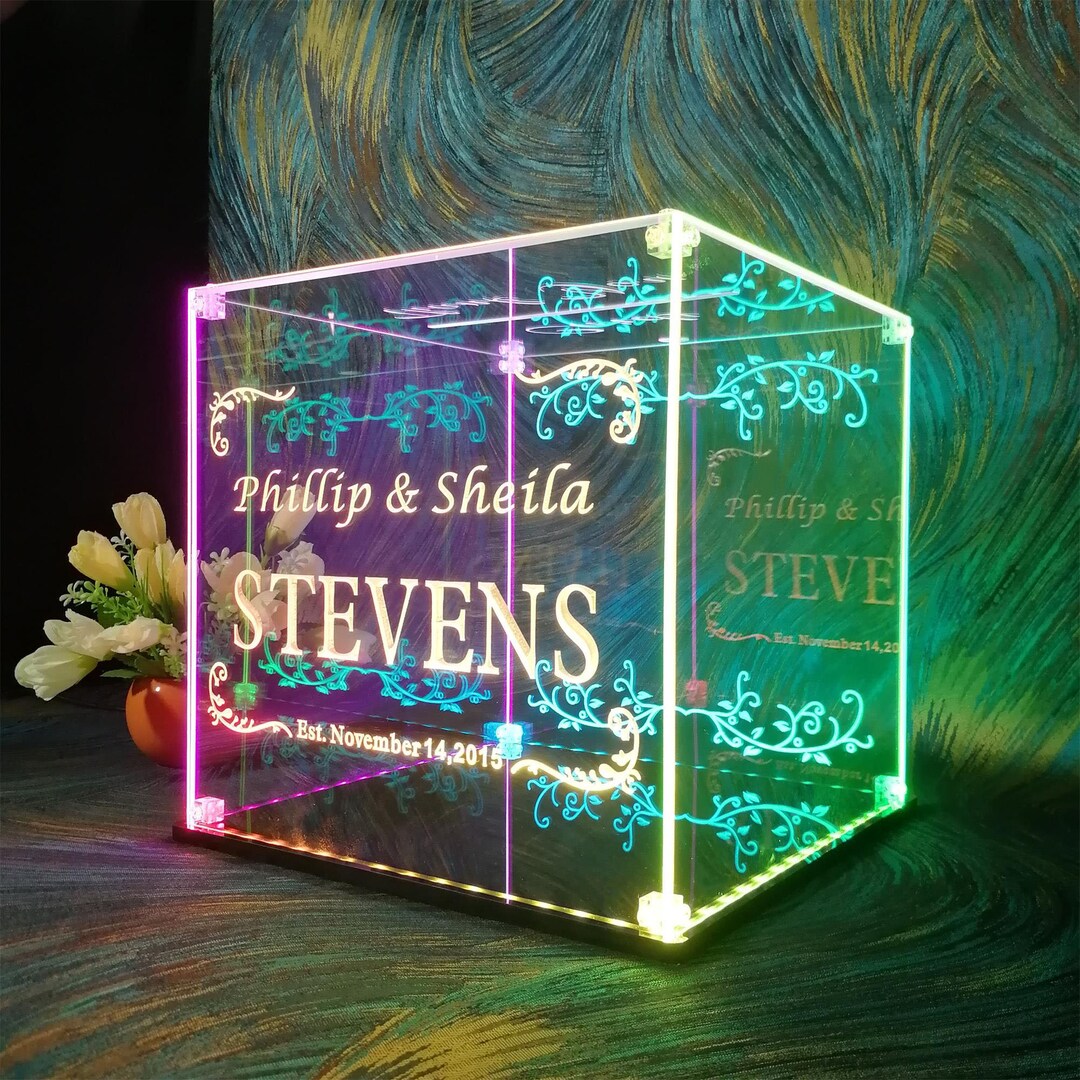 Personalized Wedding Card LED Lighting Box With Slot for Etsy