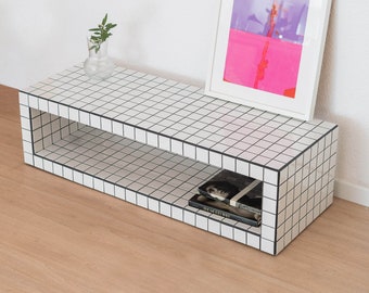 Low coffee table with storage, living room furniture with space, aesthetic deco style, tile extra large table, coffee table, livingroom deco