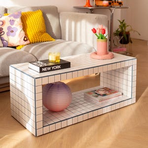 Coffee table with storage, living room furniture with space, aesthetic deco style, tile extra large table, coffee table, livingroom deco