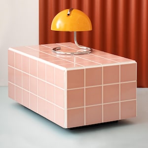 Coffee table with tiles, cube to drink coffee, aesthetic decoration, handmade decorative furniture, hand crafted living room table