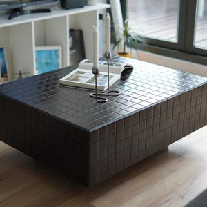 Tile coffee table, tile shelf, tile coffee table, tile table design, tile furniture, tile side table, home design, home decor, TV table